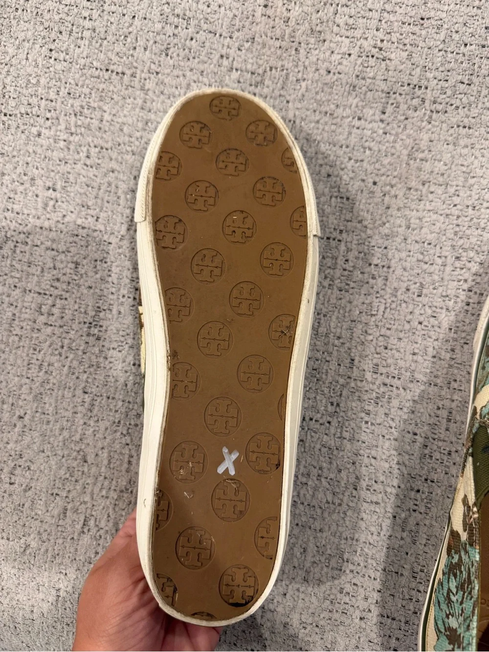Tory Burch Floral Canvas Slip-On Flats in Teal and Brown